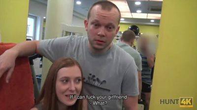 Redhead teen gets hard training in gym & sucks for cash in POV - sexu.com - Czech Republic