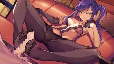 Purple-haired Anime Hottie In Pantyhose Giving A Hot Footjob - upornia - Japan